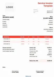 Service Invoice Template Word