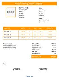 Content Writing Invoice Template Word