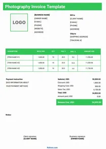 Photography Invoice Template