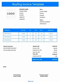 Roofing Invoice Template Word