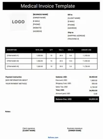 Medical Invoice Template Word