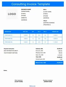 Consulting Invoice Template Word