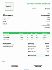 Estimate Invoice Template Word