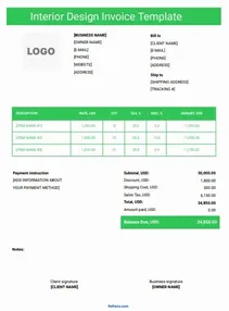 Interior Design Invoice Template Word