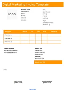 Digital Marketing Invoice Template Word