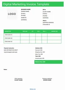 Digital Marketing Invoice Template Word