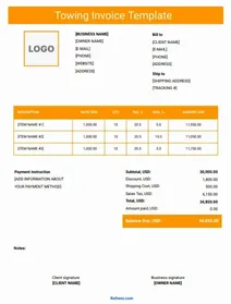 Towing Invoice Template Word