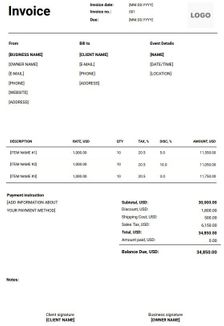 Free Musician Invoice Templates (word, Excel, Pdf)