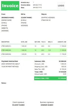 Social Media Invoice Template