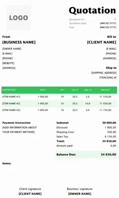 Contractor Quotation Template in Excel