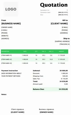 Service Based Quotation Format in Excel