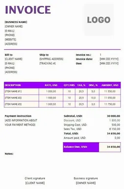 Freelance Invoice Template Excel