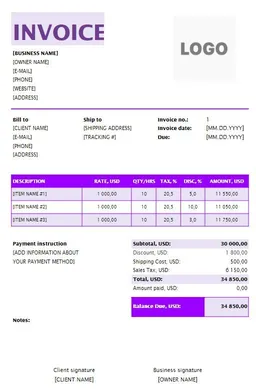 Social Media Invoice Template