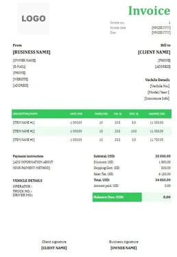 Auto Repair Invoice Template