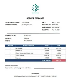 Service Estimate Template