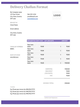 delivery challan format excel 1