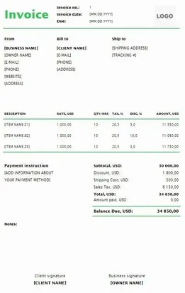 Freelance Invoice Template Excel