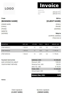 Social Media Invoice Template