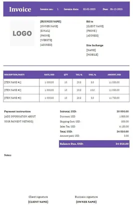 Roofing Invoice Template