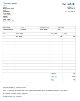 Sample Estimate Template