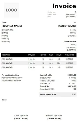 Musician Invoice Template