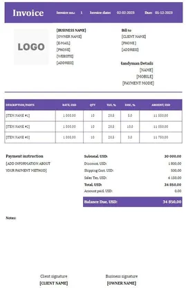 Handyman Invoice Template