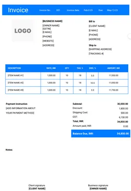 Refrens GST Invoice Template with Shipping Details