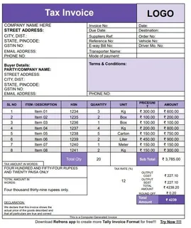 Tally Bill Format Word