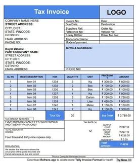 Tally Bill Format Word