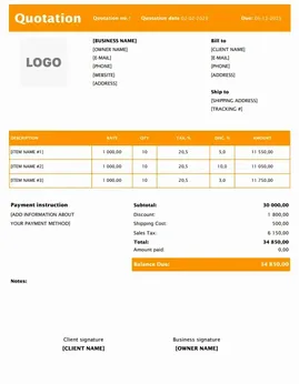 Construction Quotation Template in Excel