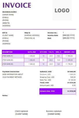 Content Writer Invoice Template