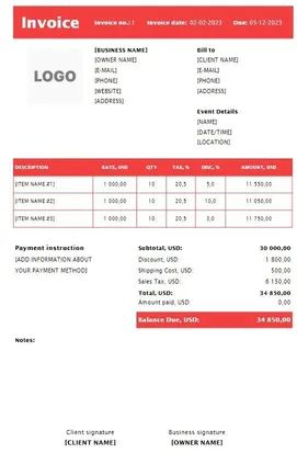 Musician Invoice Template