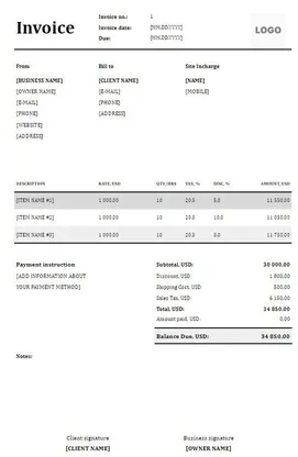 Roofing Invoice Template