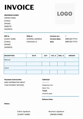 Construction Invoice Format
