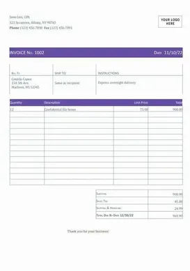 Printable Invoice Template Word