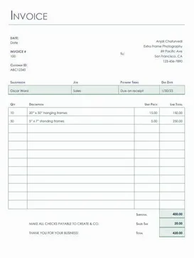 Printable Invoice Template Word