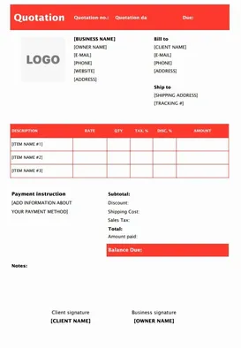 Editable sample quotation format to add terms and validity