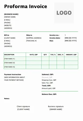 Proforma Invoice Template Excel