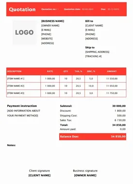 GST Quotation Format in Excel 