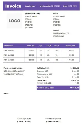 Interior Design Invoice Template