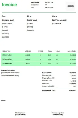 Service Invoice Template