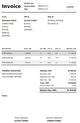 Tax Invoice Template