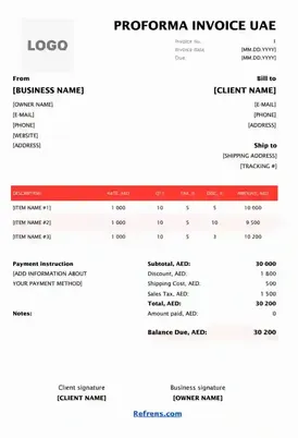 Proforma Invoice uae