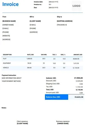 Rental Invoice Templates