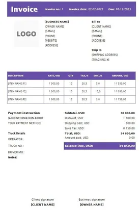 Trucking Invoice Template