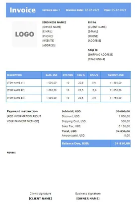 Content Writer Invoice Template