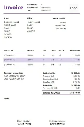 Musician Invoice Template