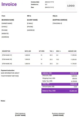 Plumbing Invoice Template