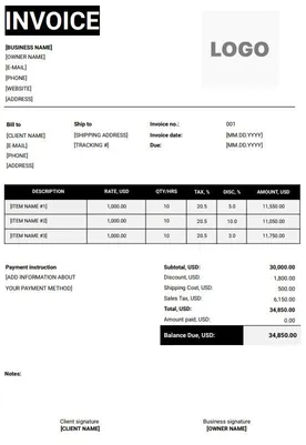 Social Media Invoice Template