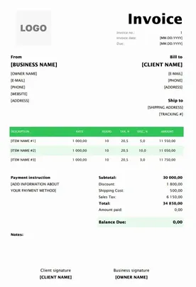 Freelancer Invoice Template Excel
